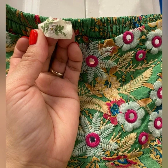 SILK Floral Green Wide Leg Pants - Picture 9 of 13